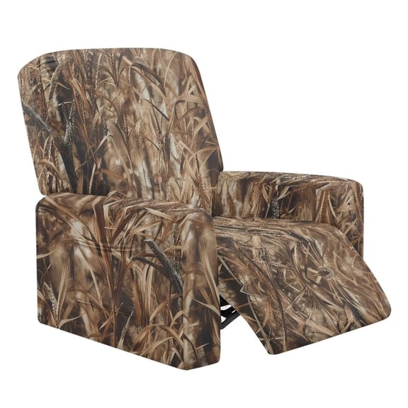 Glofpot Flexible Fit Recliner Protector Wrinkle‑Free Sofa Cover With Side Pocket Wetland Reed Grass Natural Marsh Camouflage Hunting Pattern For Recliner Chair