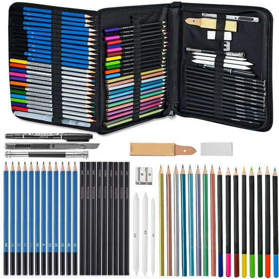Glokers Art Supplies, Drawing Pencils with Drawing Supplies, 71 pieces, for Artists, and Beginners
