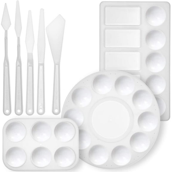 Glokers Paint Palette and Painting Knife Set - 3 Paint Trays and 5 Paint Knives - Suitable for All Kinds of Paint - Professional Art Supplies for Adults and Kids