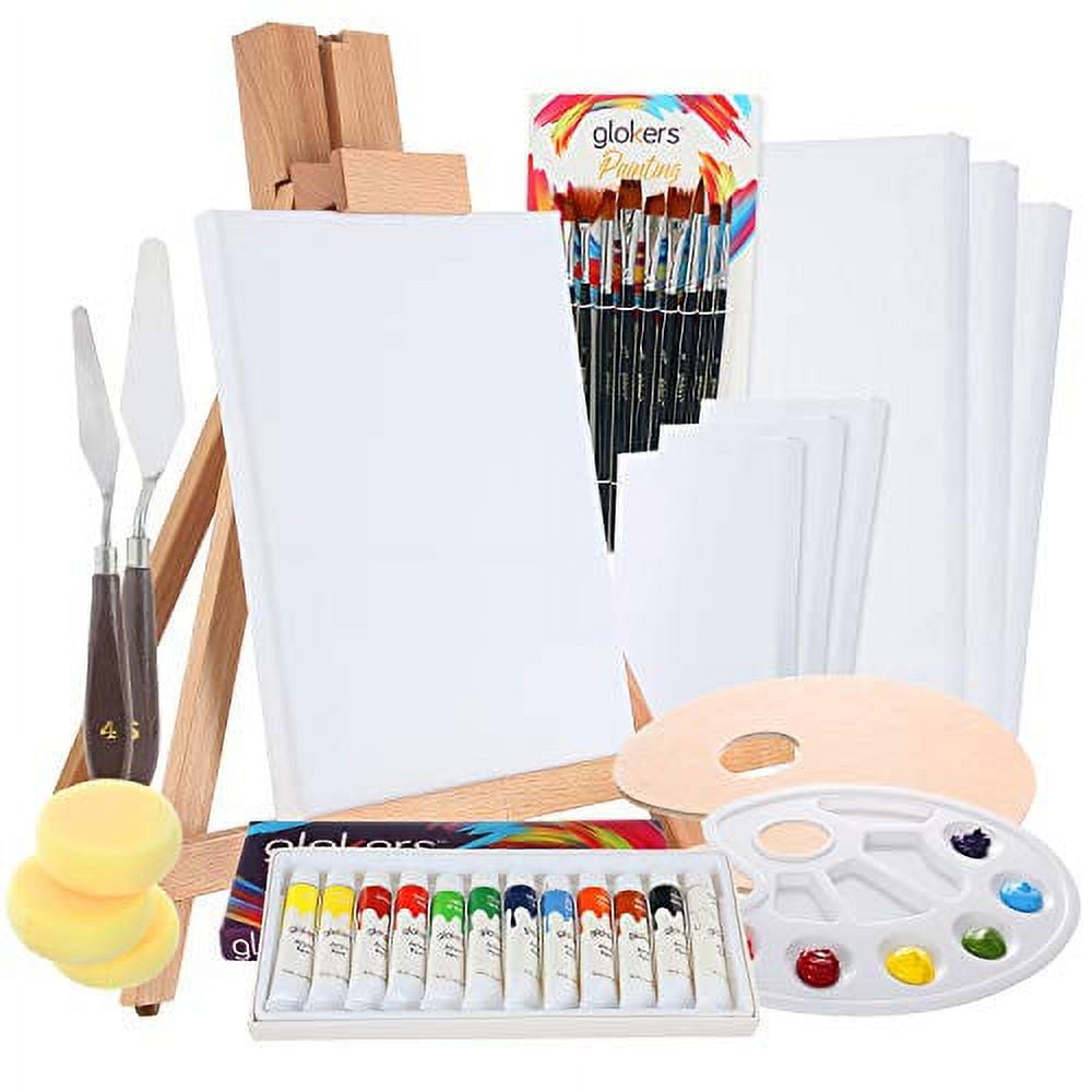 Glokers Professional Acrylic Paint Set, All Painting Supplies in One Paint Set, Paint, Canvases, Paint Brushes and More