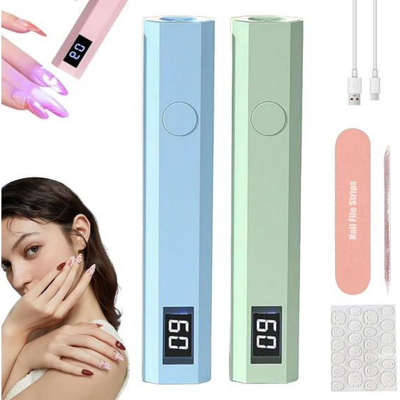 Glonailstickers Finger Nails UV Light, Glo Nail Stickers Kit with UV Light, Handheld UV Light for Gel Nails, Cordless UV LED Nail Lamp, 400mah Rechargeable, LED Display, 2 Timer Setting (2pc-C)