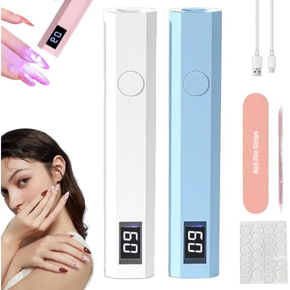 Glonailstickers Finger Nails UV Light, Glo Nail Stickers Kit with UV Light, Handheld UV Light for Gel Nails, Cordless UV LED Nail Lamp, 400mah Rechargeable, LED Display, 2 Timer Setting (2pc-B)