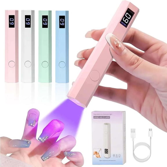 Glonailstickers Finger Nails Uv Light,Glonail Stickers Kit with UV Light,Handheld UV Light for Gel Nails,Cordless UV LED Nail Lamp,400mah Rechargeable(Pink)