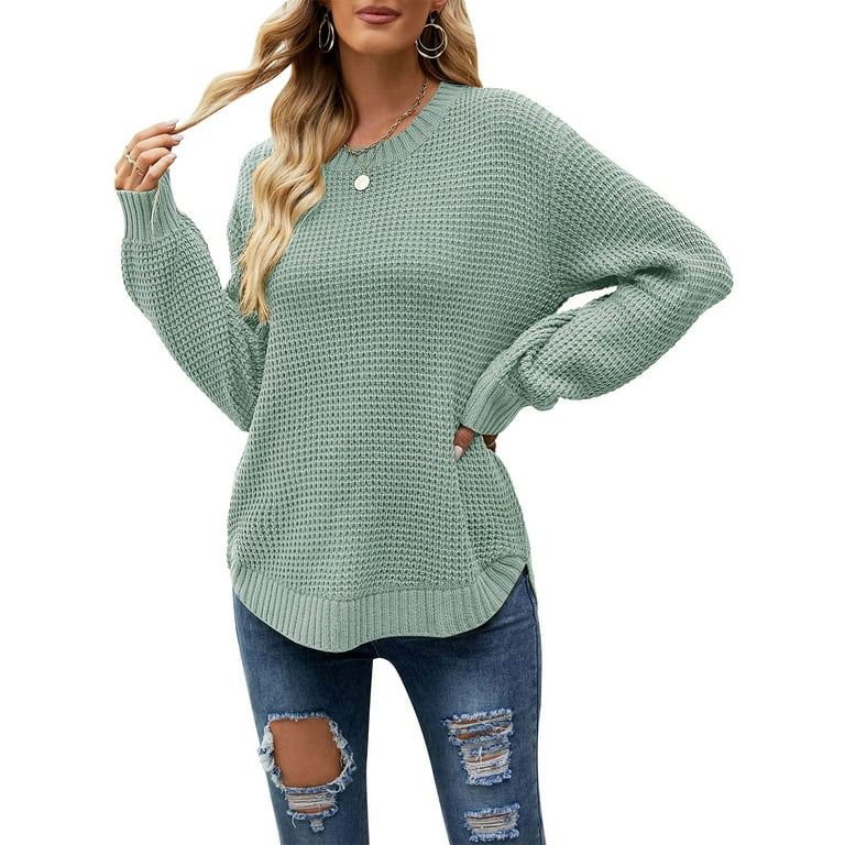 Glonme Curved Hem Sweater for Women Cozy Chic Pullover Casual Jumper Tops  Mint Green M