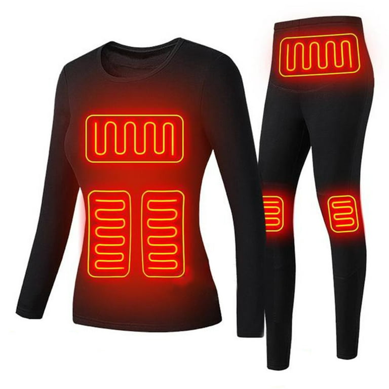 Glonme Heated Underwear for Men and Women Winter Warm 9 Areas Electric USB  Heated Heating Shirt and Pants Set With Power Bank Black Women  Outfits+10000mAH Power Bank US XL 