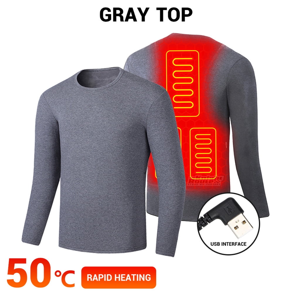 Glonme Heated Underwear for Men and Women Winter Warm 9 Areas Electric USB  Heated Heating Shirt and Pants Set With Power Bank Grey Women Top+10000mAH  Power Bank US L 