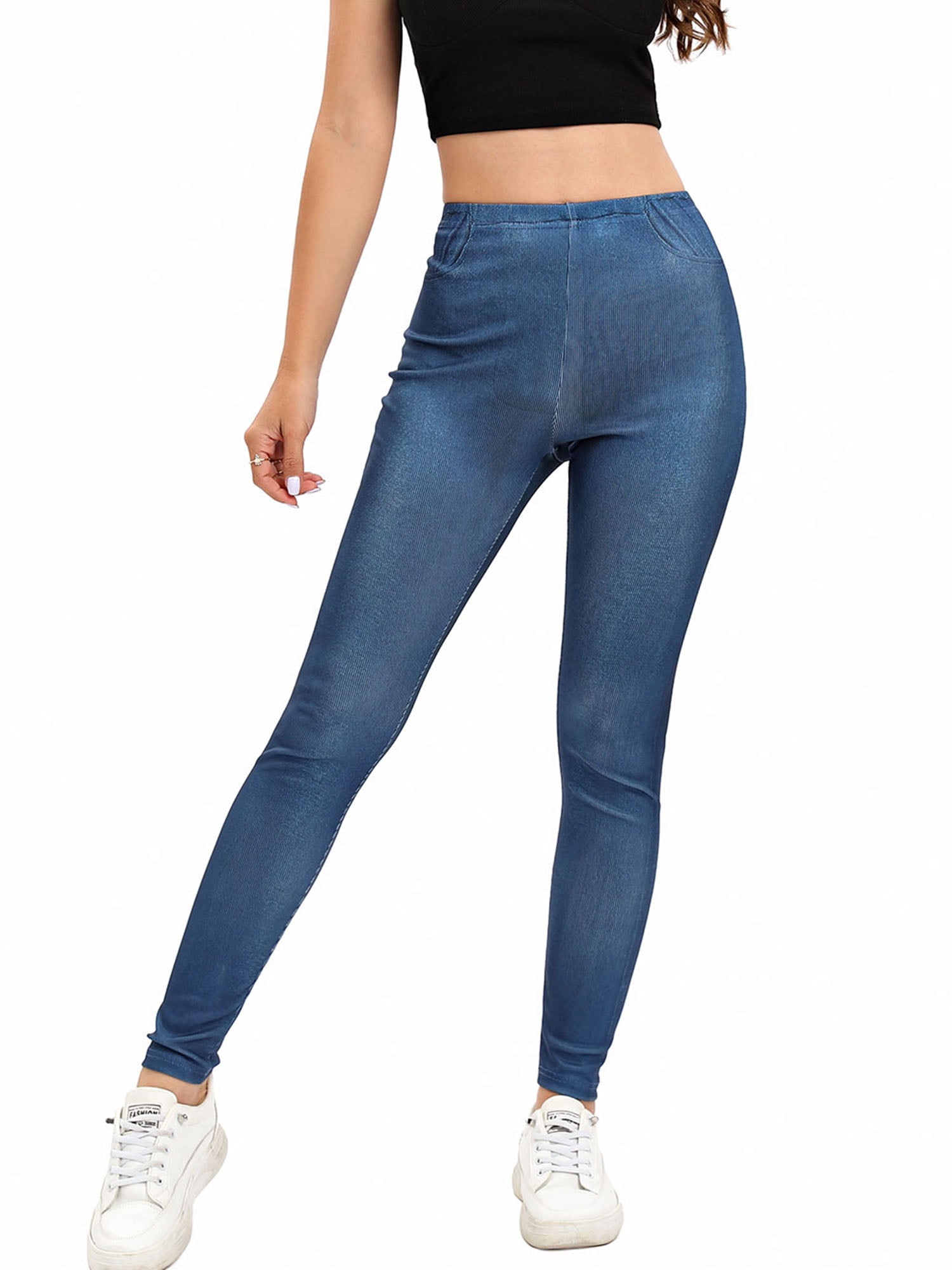 FANTASYSKINS Women's Faux Demin Jegging High Waist Bodycon Yoga Tights  Pants Short Legging Workout Biker Shorts Fake Jeans(BE,3XL) Blue :  : Clothing & Accessories
