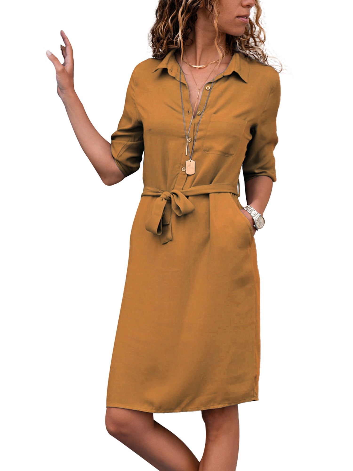 Knee length button up dress discount