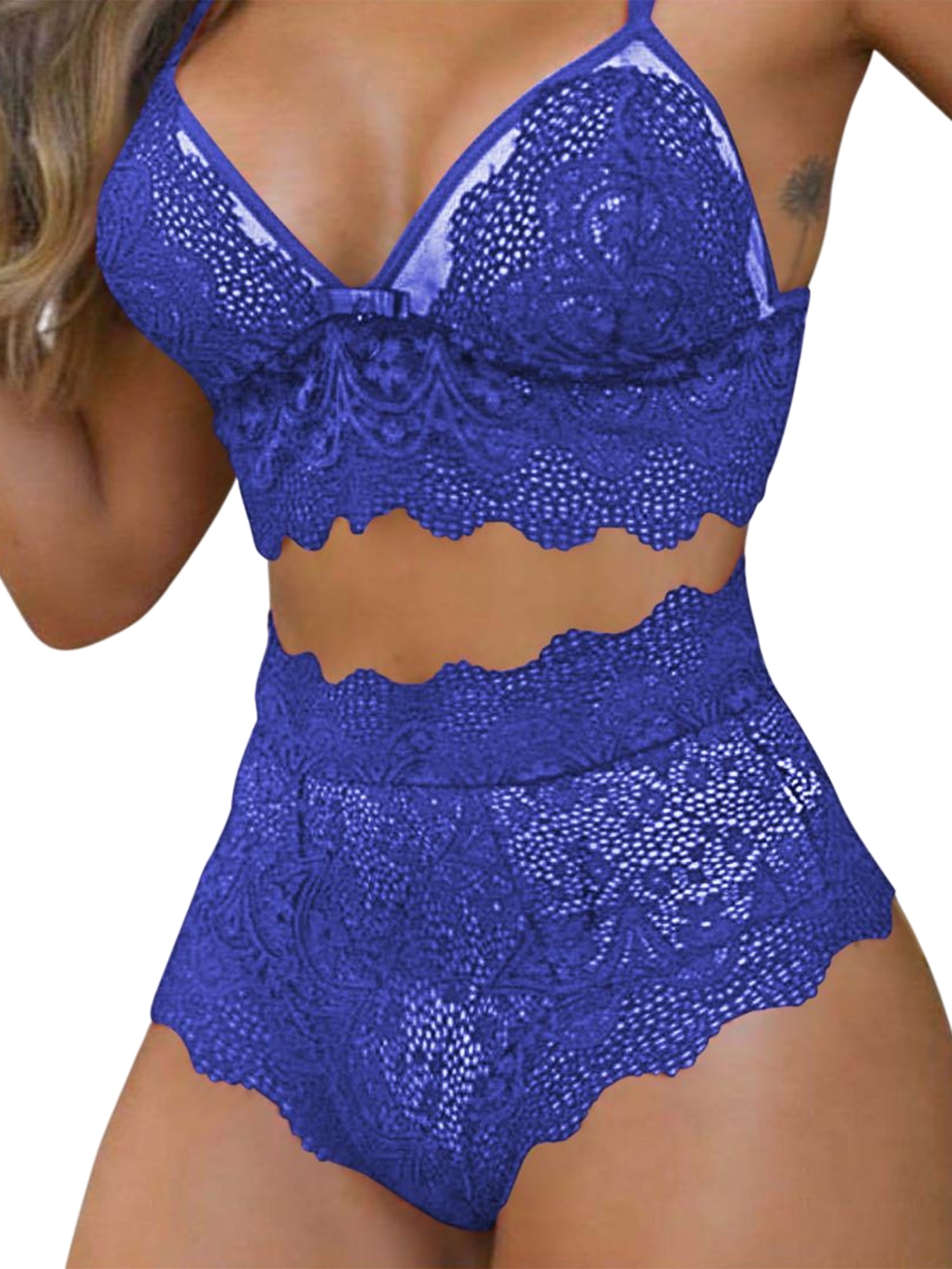 Glonme Ladies Lingerie Set 2 Pieces Underwear Teddy Sexy Bodysuit Lace  Babydoll Women Sheer See Through Transparent Bra And Panty Sets Light Blue  M 