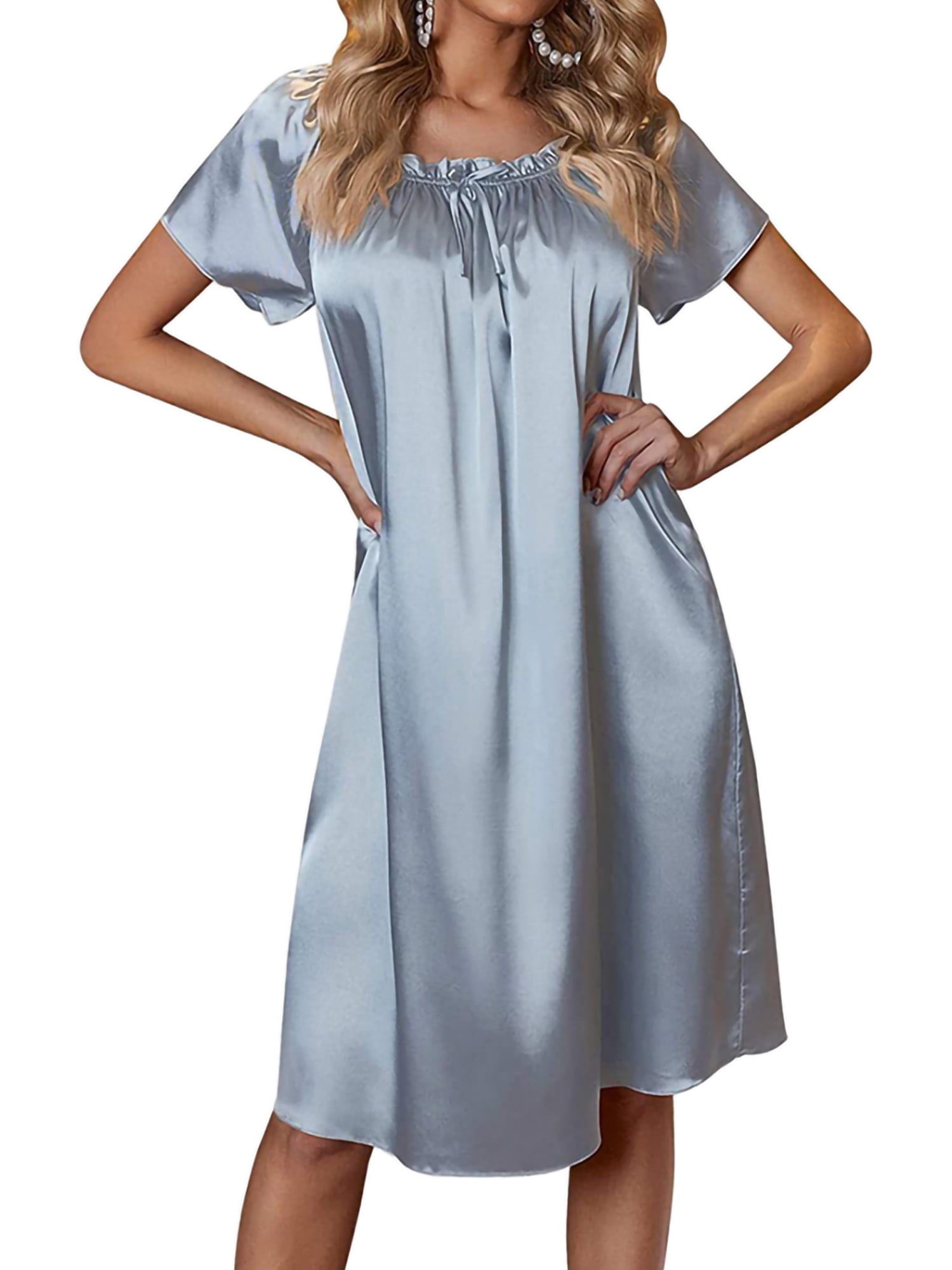 Satin Nightgown - Light blue - Ladies