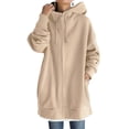 thumbnail image 1 of Glonme Loose Fit Hooded Jacket Womens Casual Pockets Zip up Hoodies Tunic Sweatshirt Plus Size Long Hoodie Jacket Khaki 2XL, 1 of 6