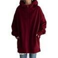 thumbnail image 1 of Glonme Loose Fit Hooded Jacket Womens Casual Pockets Zip up Hoodies Tunic Sweatshirt Plus Size Long Hoodie Jacket Wine Red 2XL, 1 of 6