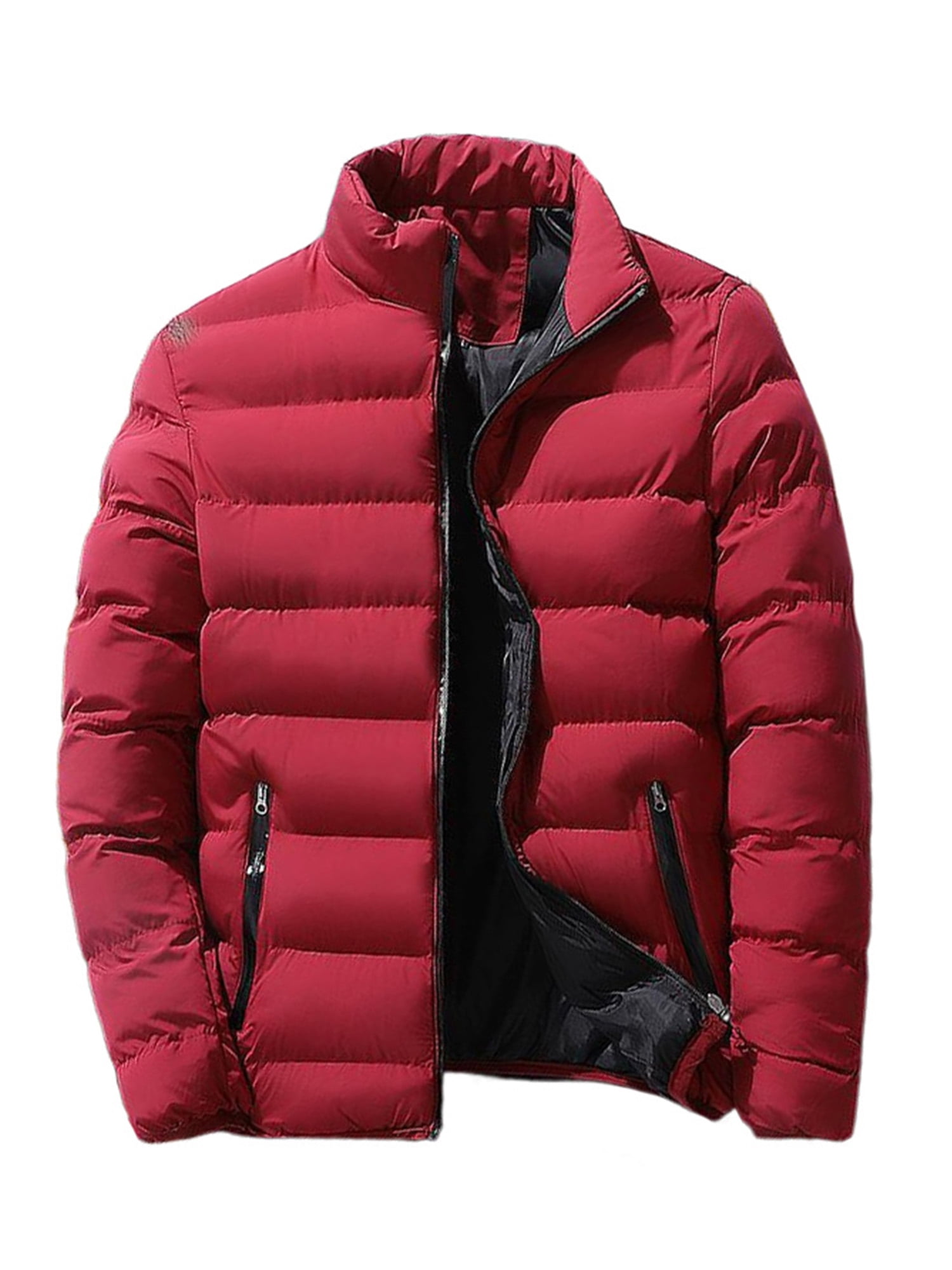 Glonme Men Down Coats Color Block Coat Stand Collar Winter Warm Jacket