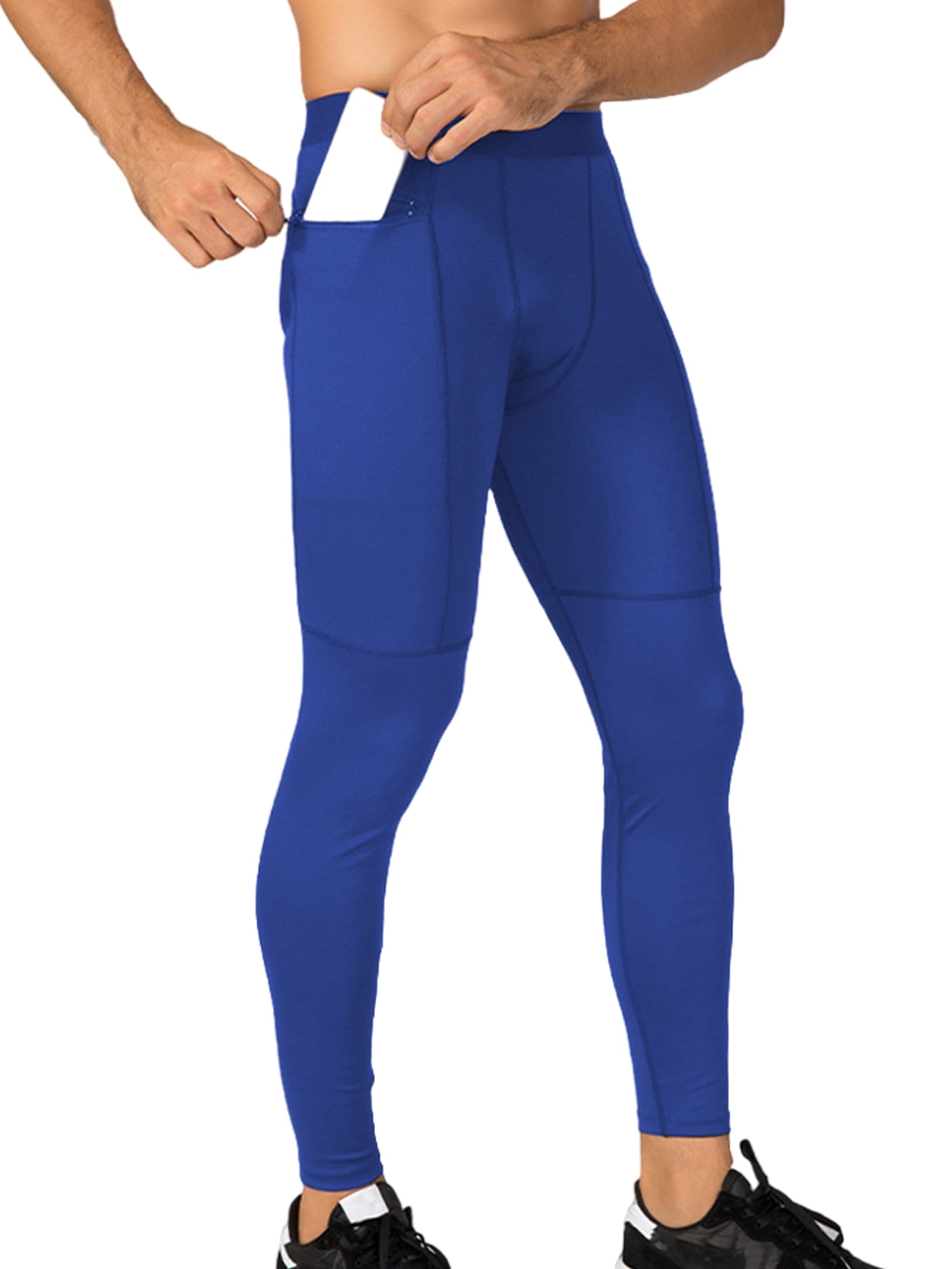 Glonme Men Leggings High Waisted Tights Cool Dry Compression Pants Running  Active Base Layer Breathable Elastic Waist Sport Pant Peacock Blue L 