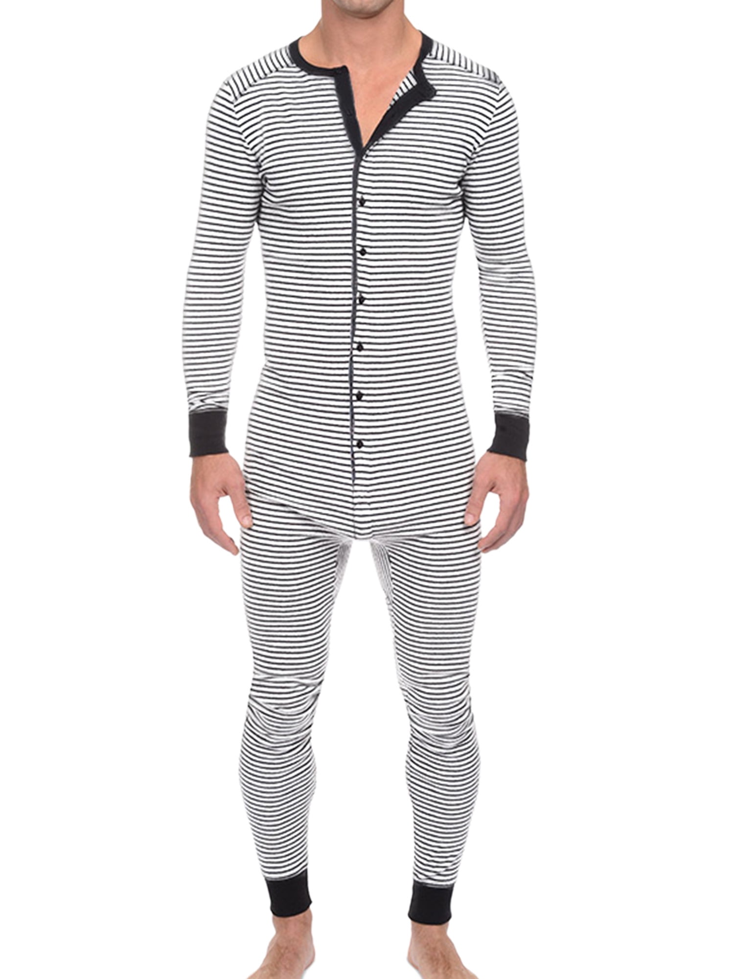 Glonme Men Onesie Pajamas Ultra Striped Union Suit One Piece