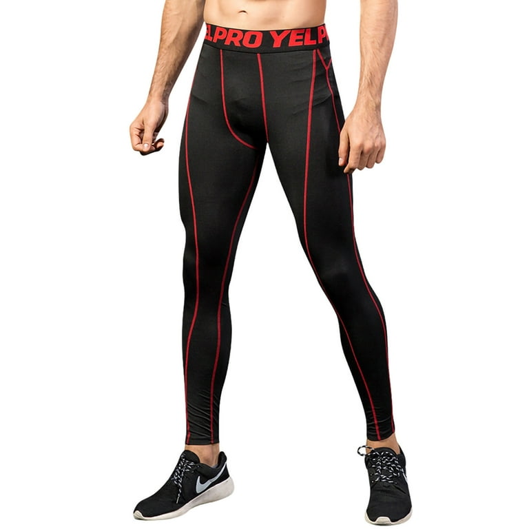 Glonme Mens Compression Pants Elastic Waist Tights Solid Color