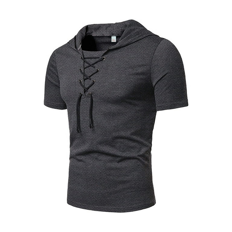 Solid men hooded hot sale neck black t shirt