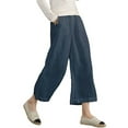 thumbnail image 1 of Glonme Summer Pants for Women Casual Pockets Cotton Linen Wide Leg Drawstring Elastic Waist Capris Crop Pants Blue M, 1 of 7