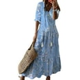 thumbnail image 1 of Glonme V Neck Long Dress for Women Loose Travel Summer Beach Sundress Bohemian Swing Maxi Dresses Light Blue L, 1 of 2