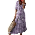 thumbnail image 1 of Glonme V Neck Long Dress for Women Loose Travel Summer Beach Sundress Bohemian Swing Maxi Dresses Violet XXL, 1 of 2