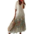 thumbnail image 1 of Glonme V Neck Long Dress for Women Loose Travel Summer Beach Sundress Bohemian Swing Maxi Dresses White-A L, 1 of 2