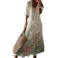 thumbnail image 1 of Glonme V Neck Long Dress for Women Loose Travel Summer Beach Sundress Bohemian Swing Maxi Dresses White-B L, 1 of 2