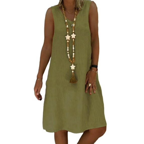 Glonme Women Cotton Comfy Midi Dress Casual Summer Sundress Plain Daily Wear Tank Dresses