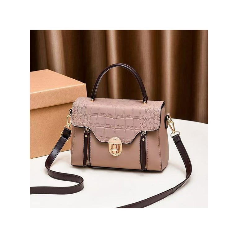 Glonme Women Crossbody Bag Zipper Handbag Top Handle PU Leather Shoulder  Bags Multi Pockets Ladies Detachable Flap Plaid Small Khaki 