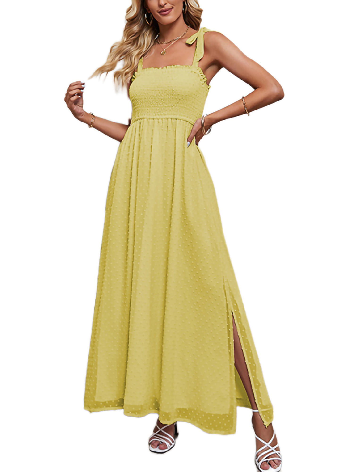 Women's Party Dress Sundress Slip Dress Long Dress Maxi Dress Colorful  White Yellow Sleeveless Leaf Sp…