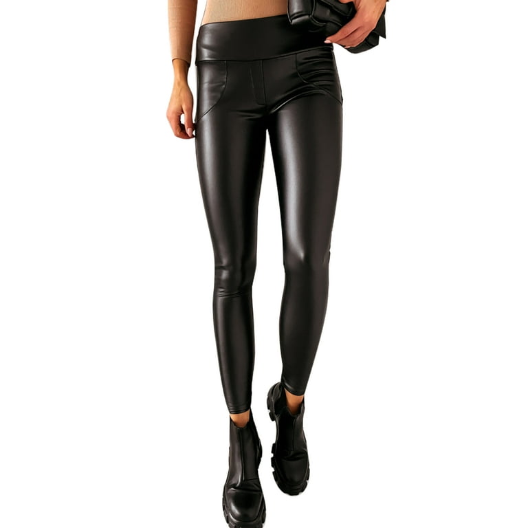 Glonme Women Slim Genuine Leather Trousers Ladies Stretch Pencil Pants Black D M