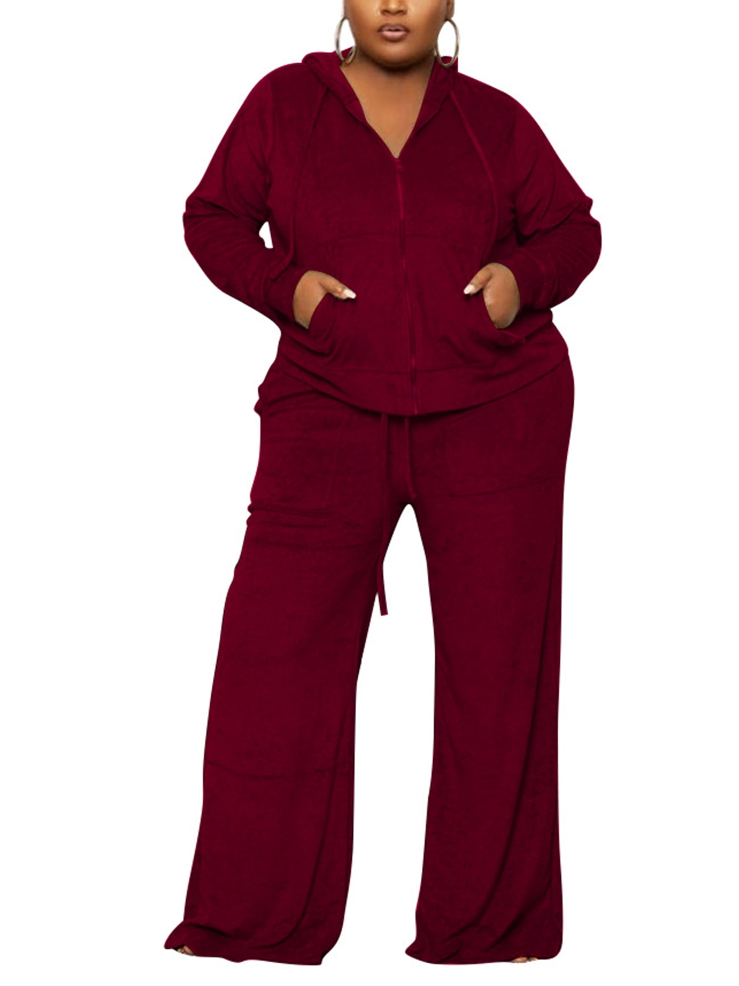 Womens Tracksuits Long Sleeve Loungewear 2 Piece Sweatsuits Plus Size Zip  Sweatshirt Drawstring Baggy Jogger Pants Set