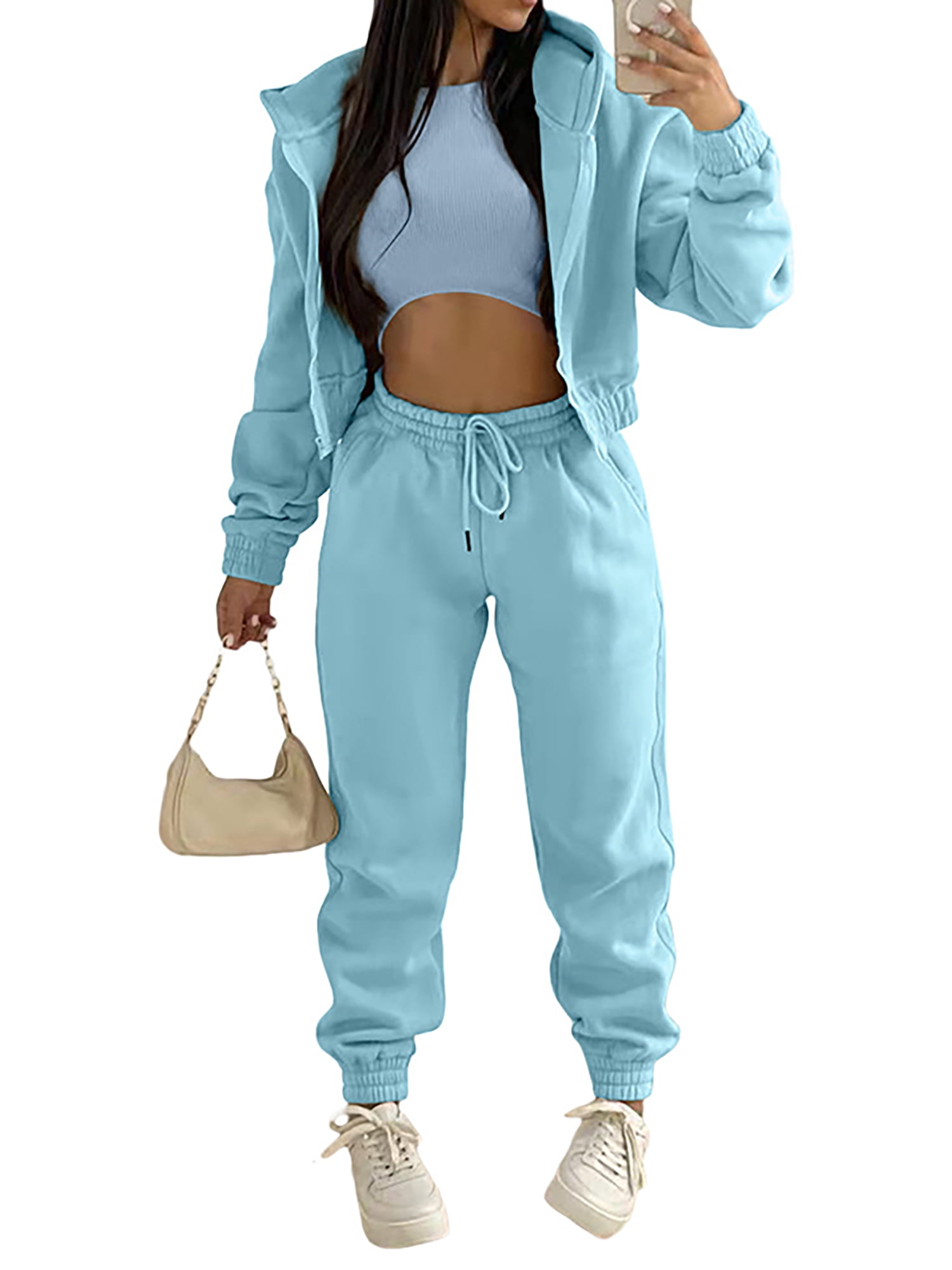 Skims Velour Womens 3 Piece Track Suit Set Hoodie, Joggers, Tank Top Large