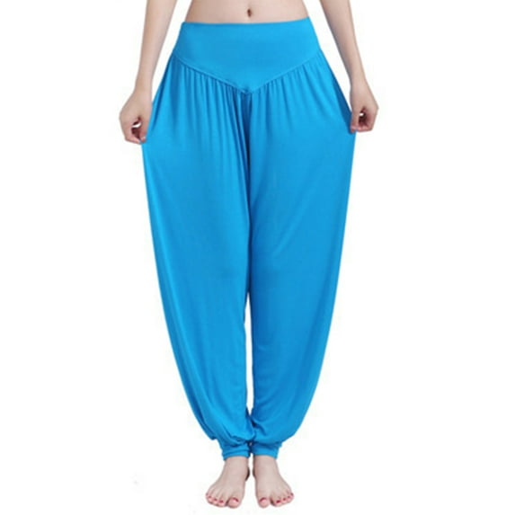 Glonme Women Trousers High Waist Harem Pants Indian Hippie Pant Fitness Lounge Bottoms Loose Straight Leg Loungewear Lake Blue M