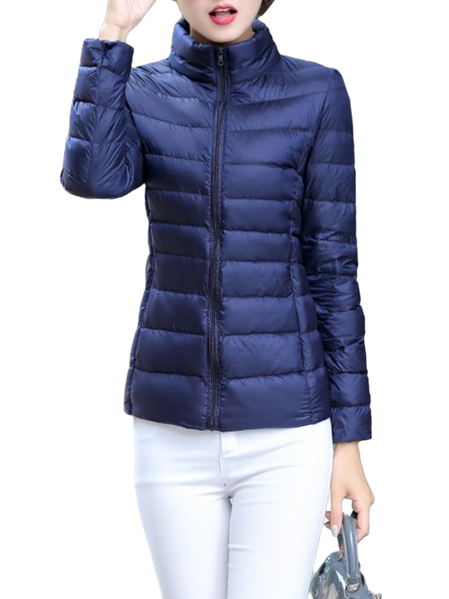 Women's navy hotsell blue puffer jacket