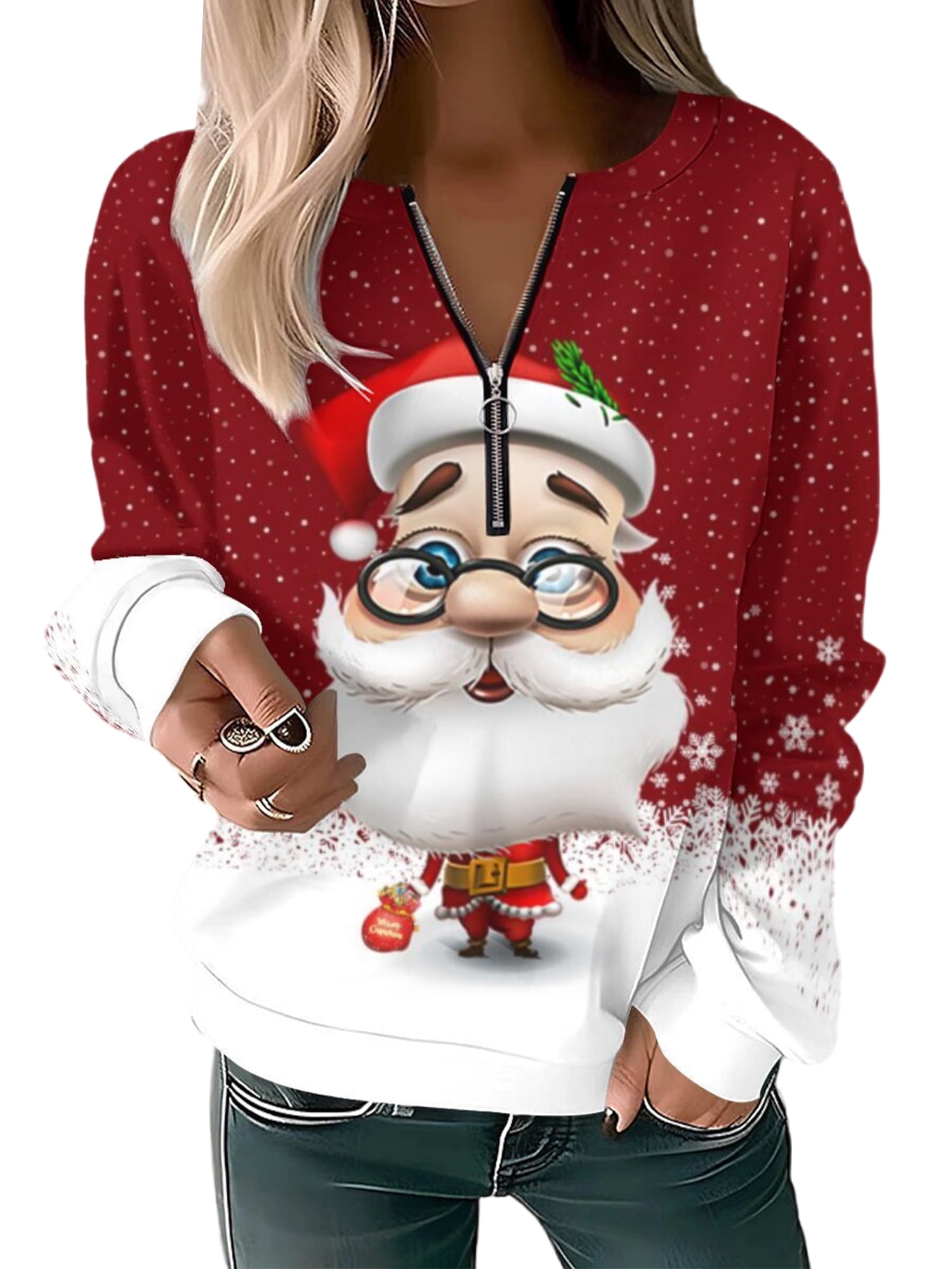 Glonme Women Xmas Tops V Neck Pullover Christmas Sweatshirt Ladies