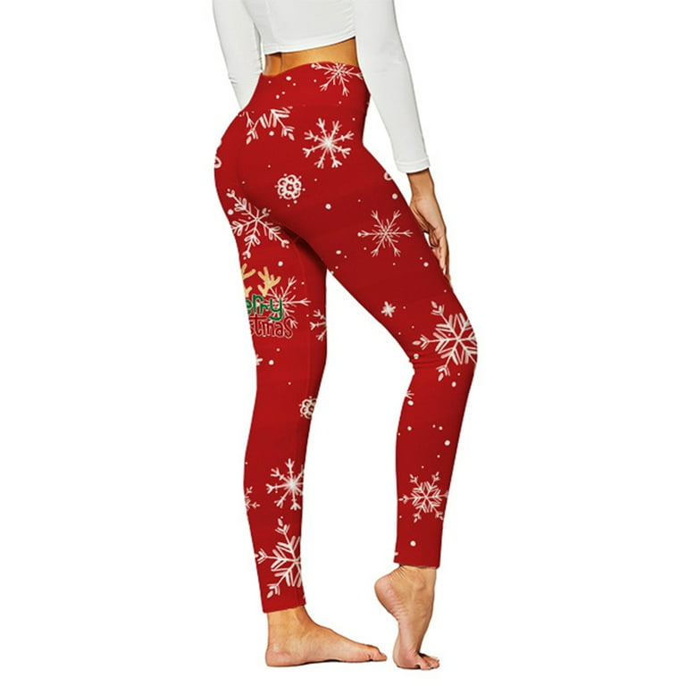 Glonme Women Xmas Yoga Pants Snowflake Print Christmas Leggings Tummy  Control Trousers Workout Stretch Bottoms Slim Fit High Waist Jeggings Red M  