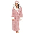 thumbnail image 1 of Glonme Women's Robes Fuzzy Plush Solid Color Sleepwear Hooded Sherpa Sleeping Plain Fleece Robe Thermal Long Sleeve Dressing Gown Pink 5XL, 1 of 5