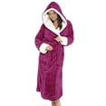 thumbnail image 1 of Glonme Women's Robes Fuzzy Plush Solid Color Sleepwear Hooded Sherpa Sleeping Plain Fleece Robe Thermal Long Sleeve Dressing Gown Rose Red 3XL, 1 of 7
