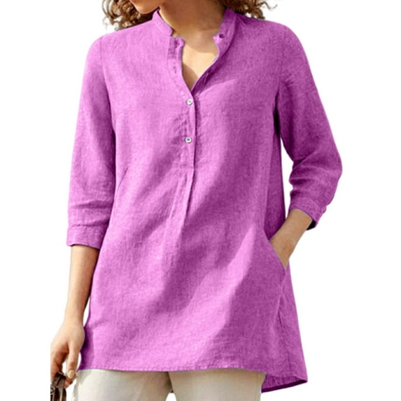 Glookwis Autumn Tunic Blouse for Women Casual Henley V Neck Shirts Half Sleeve Pullover Tee