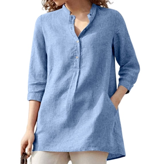 Glookwis Autumn Tunic Blouse for Women Casual Henley V Neck Shirts Half Sleeve Pullover Tee