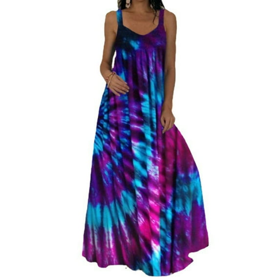 Glookwis Bohemian Floral Print Dress for Women Summer Casual Sleeveless Beach Long Maxi Dress