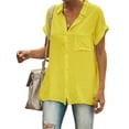 thumbnail image 1 of Glookwis Ladies Short Sleeve Blouse Elegant Tee Baggy Casual Cardigan Lapel Neck Plain Shirts Tops, 1 of 2