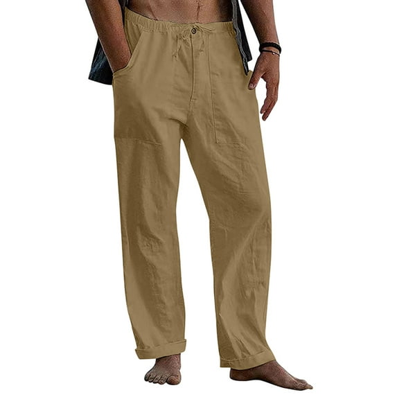 Glookwis Linen Pants for Men Casual Loose Drastring Summer Pants Beach Pants with Pockets