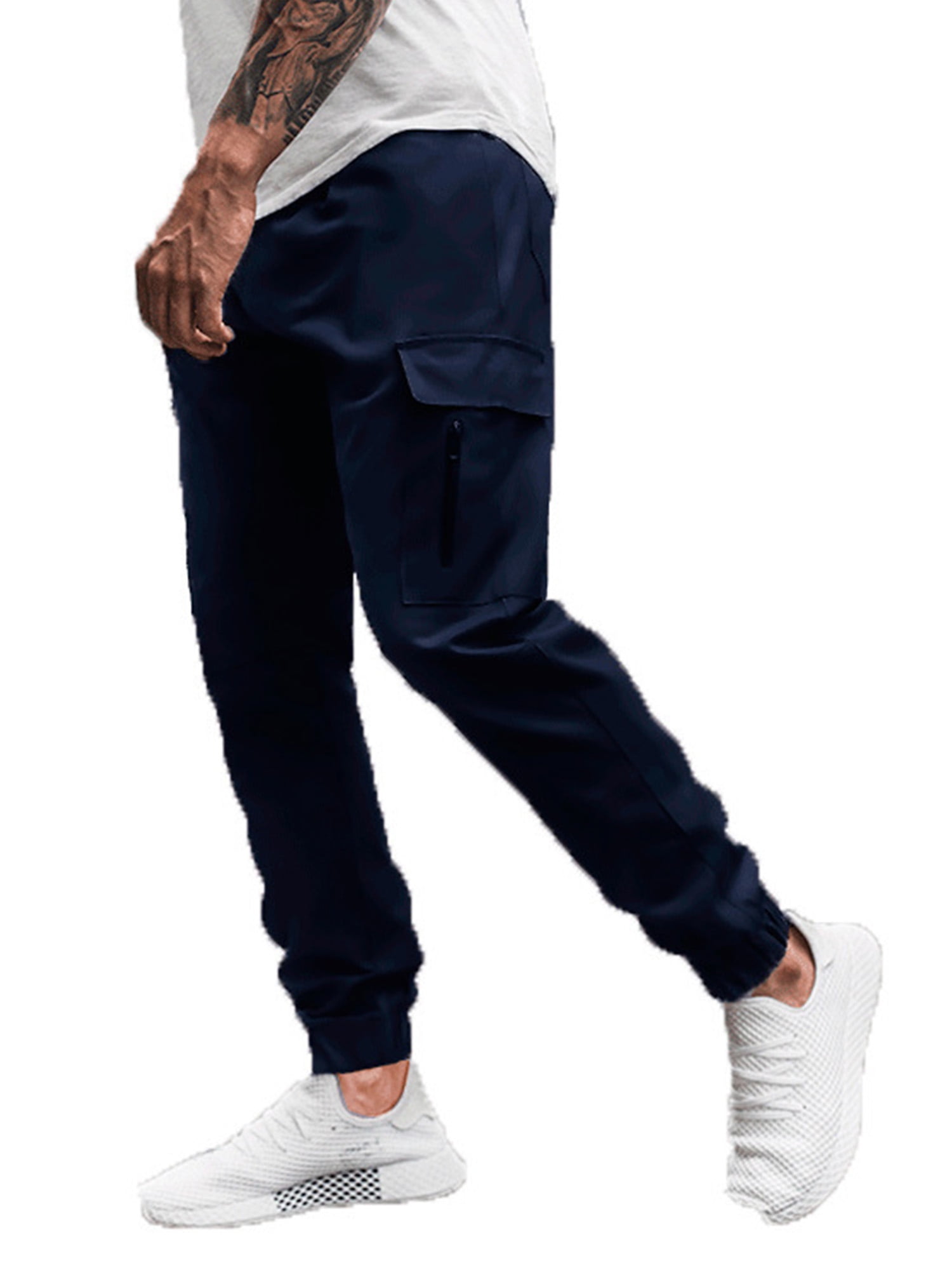 Navy side zip trousers sale