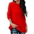 thumbnail image 1 of Glookwis Solid Color Plush Sweater for Women Long Sleeve Casual Tunic Shirt Red L, 1 of 2
