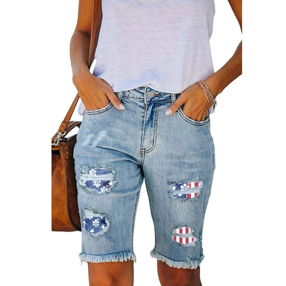 Glookwis Women With Pockets Summer Denim Shorts Fashion Mini Trousers Five-Points Casual Bottoms Plaid Ripped Short Hot Pants Jeans