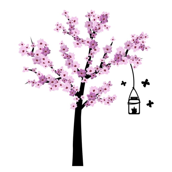 Glooming Cherry Blossom Tree Wall Art Decal- Floral DIY Design - Mural Decor For Home - Self Adhesive Vinyl Made Stickers For Nursery,Living Room,Baby room,Bed room etc-Size 9" x 10".