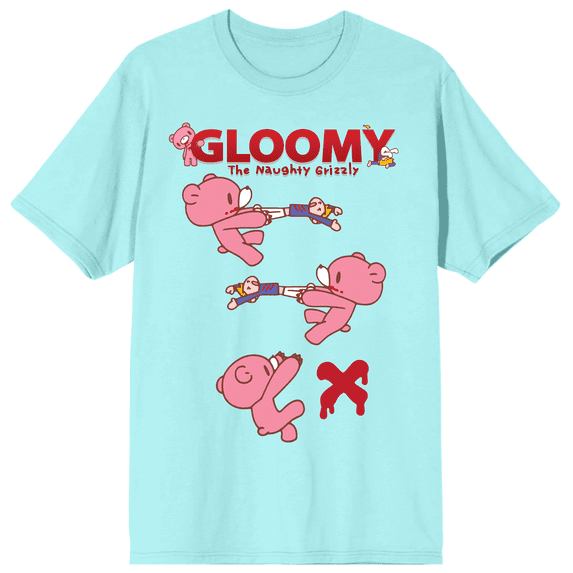 Gloomy Bear 3 Step Art Crew Neck Short Sleeve Celadon Women's T-shirt-Medium