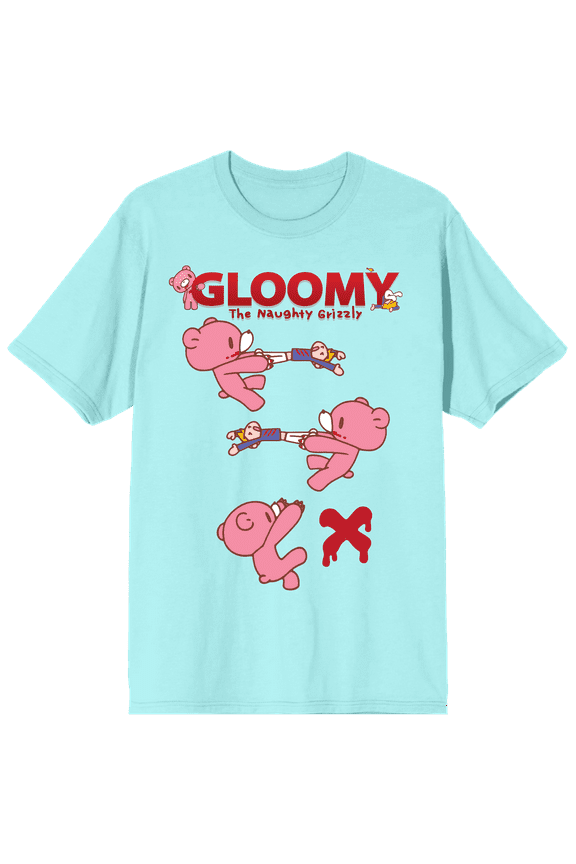 Gloomy Bear 3 Step Art Crew Neck Short Sleeve Celadon Women's T-shirt-XXL