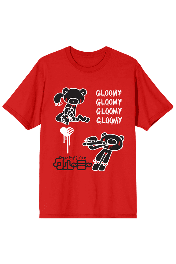 Gloomy Bear Black And White Character Art Crew Neck Short Sleeve Red Women's T-shirt-Medium